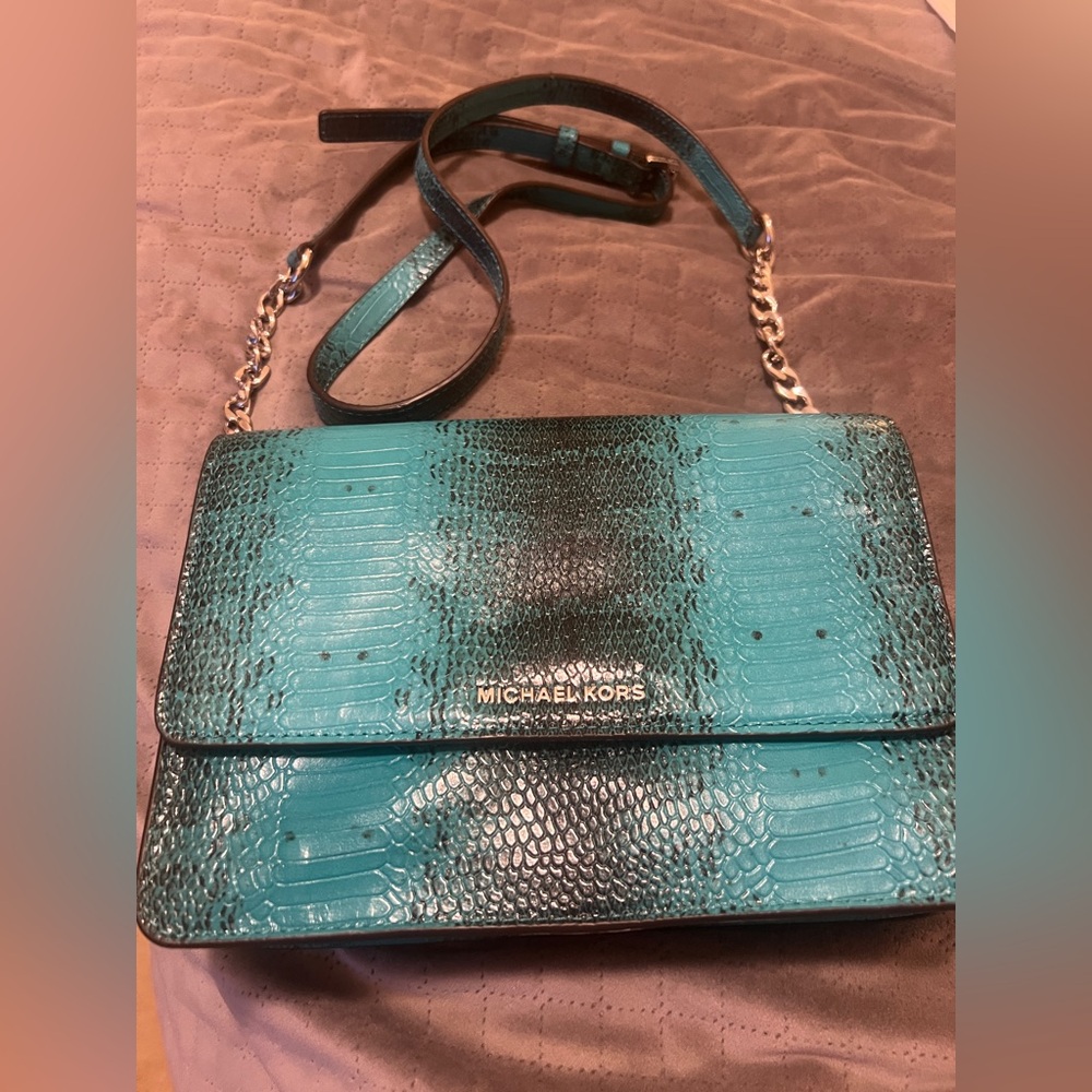 Michael Kors Turquoise Snake Pattern Crossbody Bag